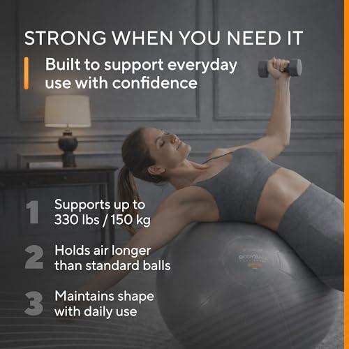 Yoga Exercise Ball – Anti-Burst Stability Ball - Black, L (5'4" - 5'10")
