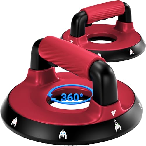 Rotating Push Up Bars with Non-Slip Grip - Red