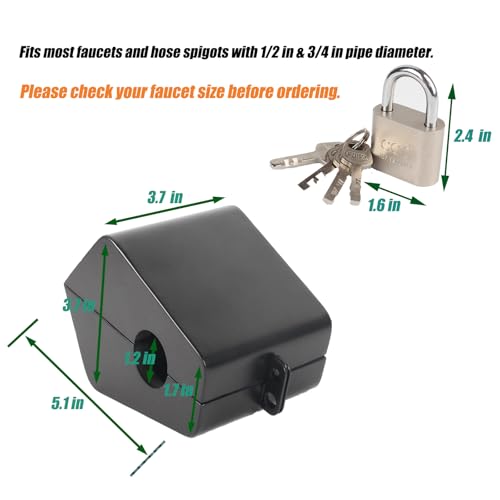 Outdoor Faucet Locking System with Padlock,Insulated Spigot Lock Cover,Garden Hose Bib Lockout,Freeze Protection,Prevents Water Theft and Stops Unauthorized Use of Water,FIT 1/2¡± & 3/4" Faucet, Black