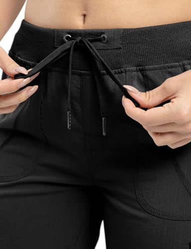 TBMPOY Womens Cargo Capris - Large Black Quick-Dry Hiking Pants, 6-Pocket