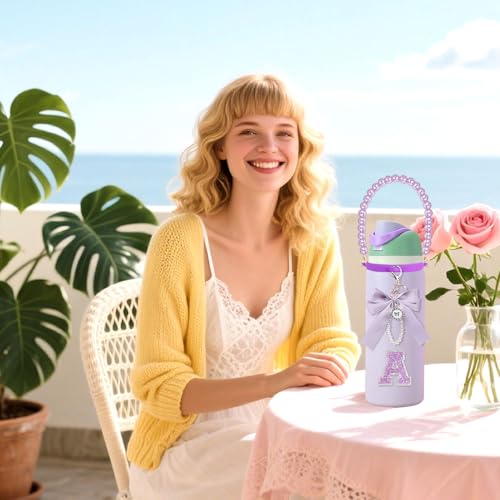6-Piece Water Bottle Accessory Set with Handle Strap and Charms - Purple
