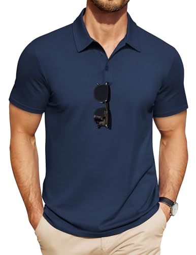 COOFANDY Men's Polo Shirts Short Sleeve Golf Shirt Casual Collared Navy Blue Medium