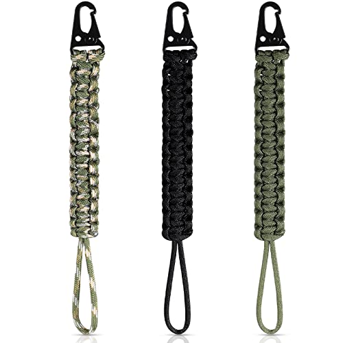 550 Paracord Lanyard Keychain - Black, Green, Camouflage Green - 3 Pcs
