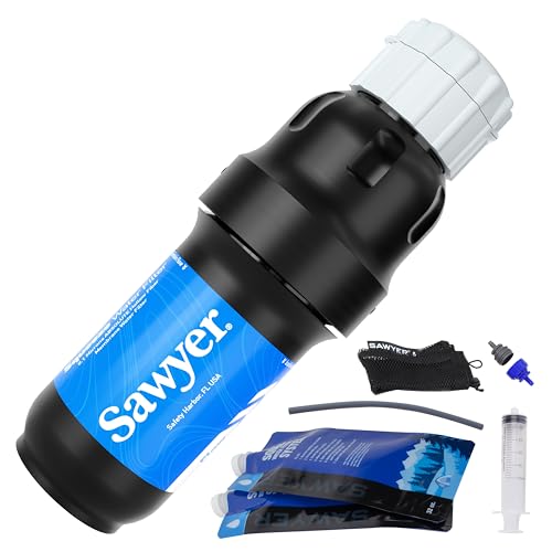 Sawyer Squeeze Water Filtration System with 2 32-Oz Collapsible Pouches & Straw