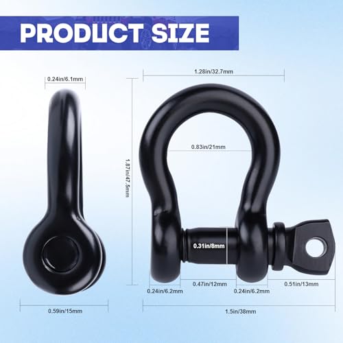 1/4 Inch Black 316 Stainless Steel D-Ring Shackle - Marine Grade