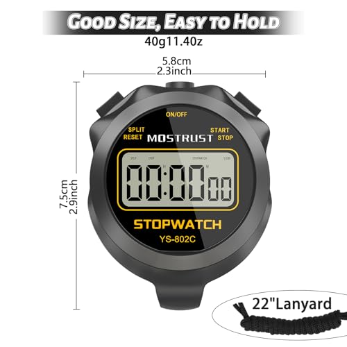 Digital Stopwatch Timer - Simple Operation, Silent Mode, 1 Lap Non-Waterproof Black
