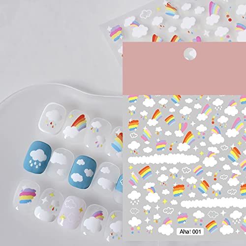 Rainbow Cloud Nail Art Stickers - 2 Sheets Self-Adhesive Decals