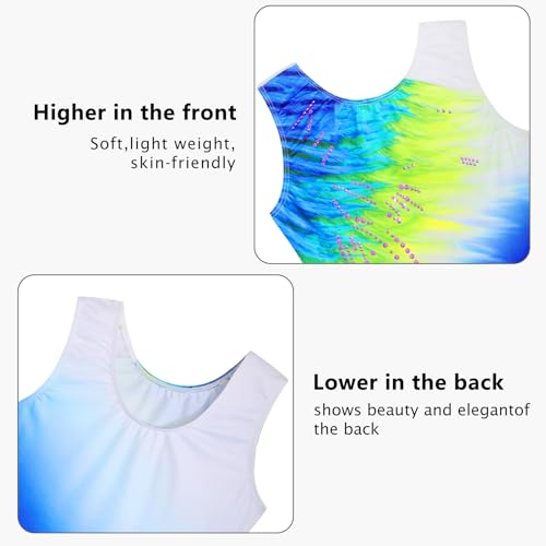 Girls Gymnastics Leotard with Sparkly Rhinestones - Ombrefeather, 7-8 Years