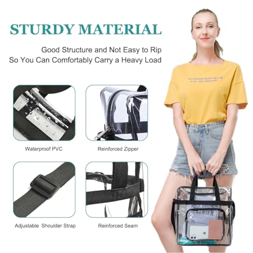 Clear Stadium Approved Bag with Front Accessory - Black