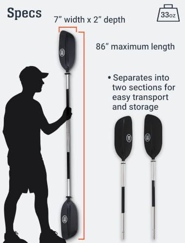 BKC KP224 86-Inch Kayak Paddle - 2-Piece Adjustable Aluminum Shaft