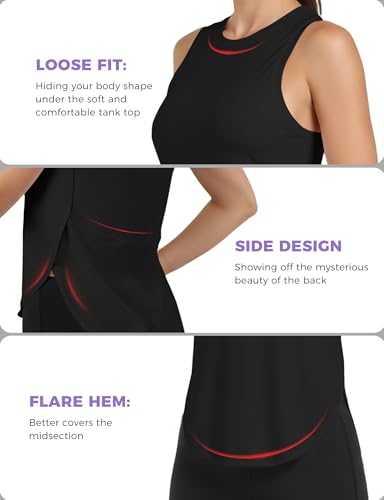Women's Athletic Tank Top - High Neck Sleeveless Crop Shirt - Black, Medium