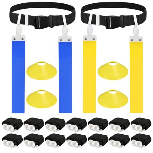 DkOvn 14Pcs Flag Football Belt Set with Belts, 7 Blue + 7 Yellow Flags, Adjustable 44.5"