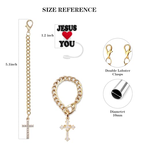 Jesus Straw Covers - Christian Straw Cap Set for 10MM Straws, 4 Caps & Chains