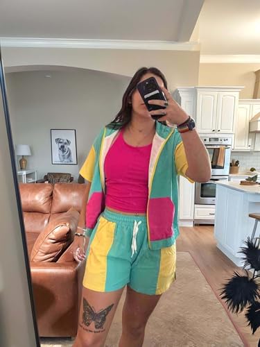 UOUA 80s 90s Two-Piece Mint Green Zip Up Short Sleeve Track Suit - Medium