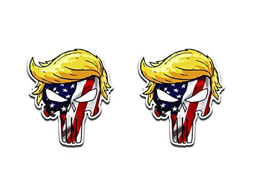 Trumpisher Skull American Flag Vinyl Sticker Decal - 2 Pack