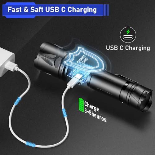 JAY-PARK 100000 Lumen Rechargeable LED Flashlight Black, 5000mAh Battery, Waterproof