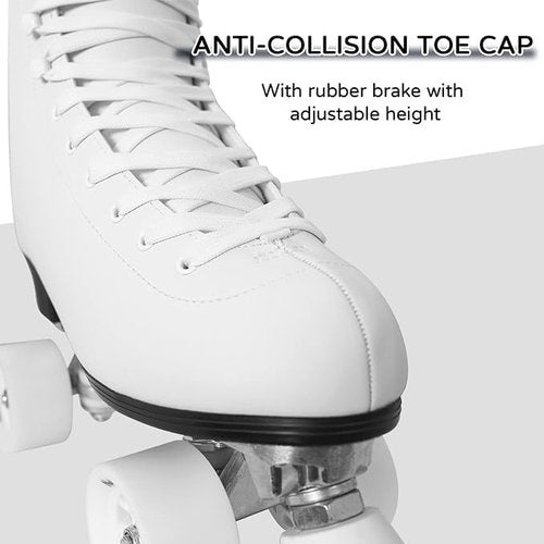 Roller Skates for Women with PU Leather High-top Double Row Rollerskates, Unisex-Adult Indoor Outdoor White Derby Skate Women Size 9 with Adjustable Fast Braking for Beginner