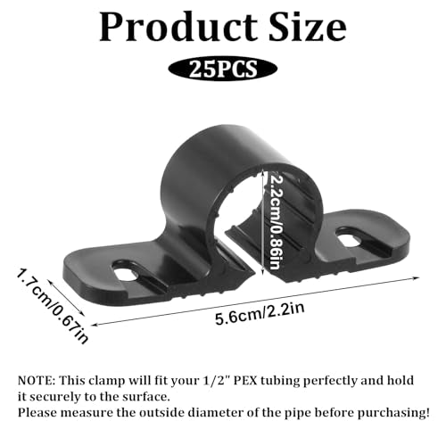 25 Pack 1/2 Inch Pipe Supports Suspension Clamp Pipe 2 Hole Mount Pipes Clamps PVC Pipes Strap Clips Conduit Strap Clamps Cushioned Heavy Duty Conduit Clips for PEX, Copper, CPVC