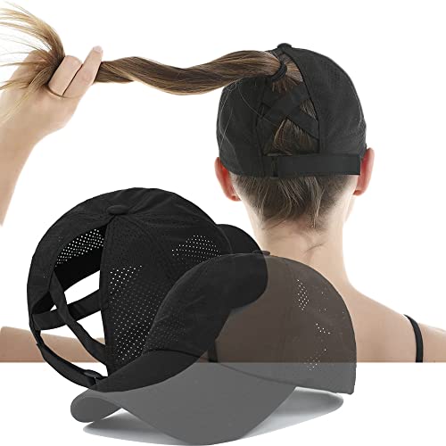 Cross Ponytail Baseball Cap - Black, One Size