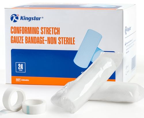 4" x 4.1yds Gauze Rolls Bandages - 24 Individually Wrapped Rolls with Tape