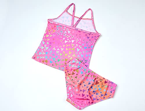 Girls Tankini Swimsuit Set - Hawaiian Beach Sport Bathing Suit, 10-12 Years / Sweet Heart