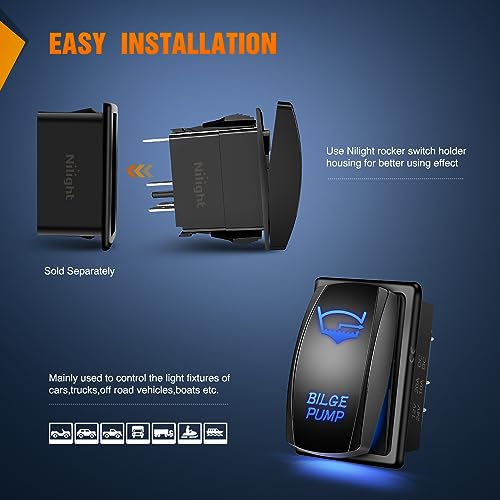 5 Pin Bilge Pump Rocker Switch with Jumper Wires - Laser Blue
