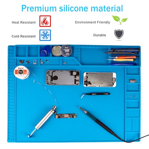 Kaisi Large Soldering Mat Heat Resistant,Silicone work mat,Magnetic solder mat,Electronic Solder Pad with Anti Static Wrist Strap for Soldering Station,Phone,Laptop,Tablet,Watch Repair(Blue)