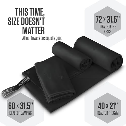 VENTURE 4TH Large Quick Dry Microfiber Towel for Camping & Gym - Black 60" x 31.5"