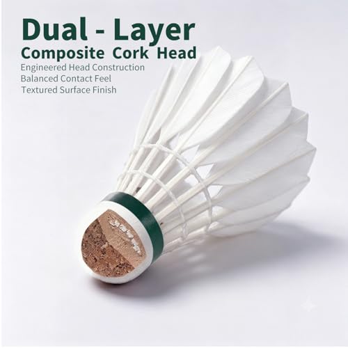 BRIMOSU Goose Feather Badminton Shuttlecocks 12 Pack, Composite Cork – 76 Speed, Indoor/Outdoor Training