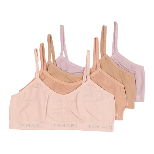 Tahari Girls' 4-Pack Seamless Bralette Set Small Sepia Rose - Comfortable Sports Bras for Girls