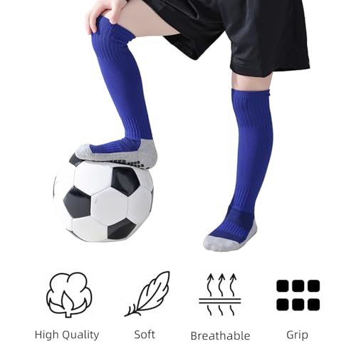 Boys Athletic Knee High Soccer Socks with Grip - 7-10 Years, Black