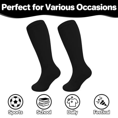 Kids Soccer Socks - Toddler & Youth Baseball Socks - Pure Black - 3-6 Years