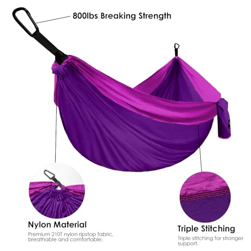 Gold Armour Portable Camping Hammock - Upgraded Purple & Fuchsia Single Hammock, Lightweight & Durable for Outdoor & Indoor Use