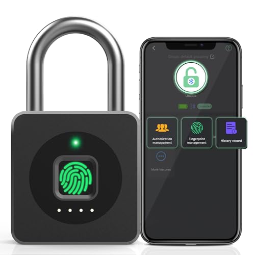 Pothunder Fingerprint Padlock with APP, Keyless Biometric Lock, Smart Waterproof Padlock Suitable for Gym, Locker, Gates, Fence and Storage