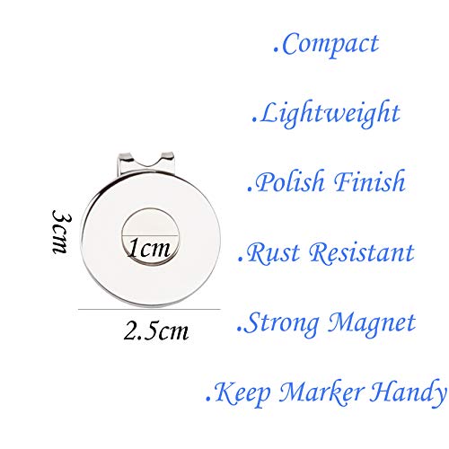 Magnetic Golf Hat Clips with Ball Marker Holder - Silver, 6PCS