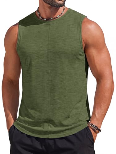 Men's Sleeveless Workout Tank Top - Army Green, X-Large