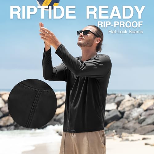 Men's Long Sleeve Swim Shirt - Quick-Dry UPF 50+ Rash Guard - XX-Large Black
