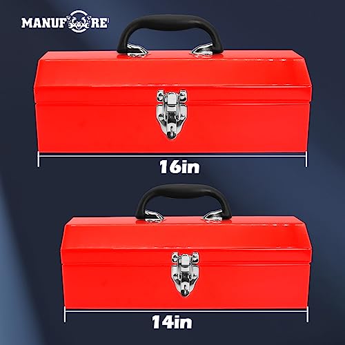 MANUFORE 14" Metal Tool Box Lightweight and Sturdy Storage Box Made of Heavy Steel and Nicely Finished and Painted