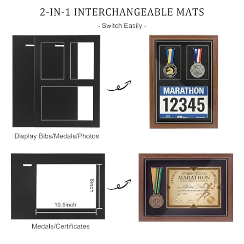 FramePro Walnut Wood Medal Display Frame Wall Mount with Real Glass - 18x13