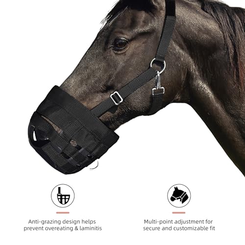 Horse Grazing Muzzle - Breathable & Comfortable - Black, Large