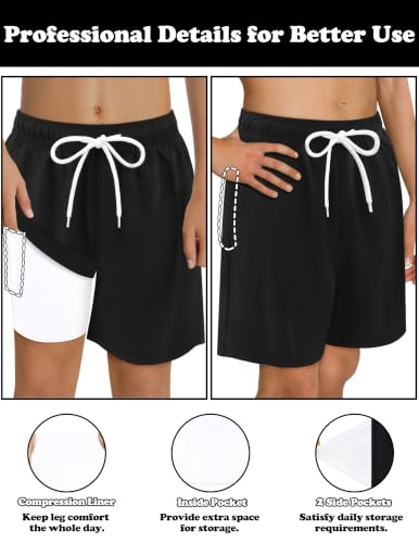 Sarfel Boys Swim Trunks with Compression Liner 14-16 Years Solid Black Quick Dry Teen Beachwear