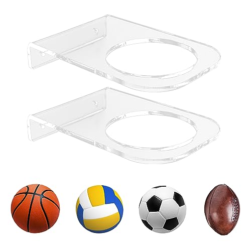 2 Pack Clear Acrylic Ball Holder Wall Mount for Basketball, Football, Soccer & Volleyball