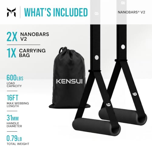Portable Suspension Trainer - Kensui NanoBars V2, 600 lb Load - Black