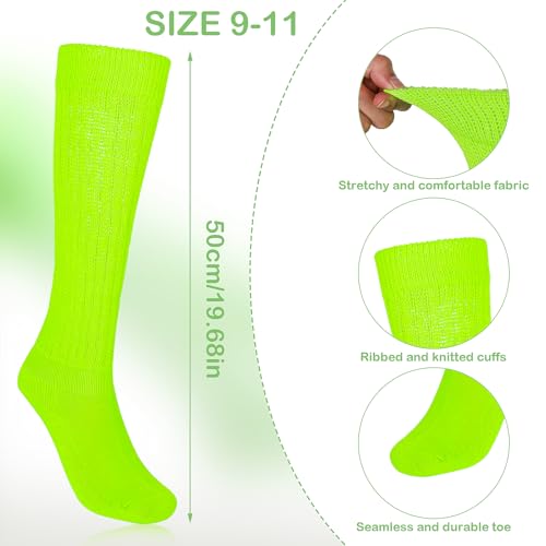 Slouch Socks for Women - 80s Neon Scrunch Socks - Fluorescent Green & Rose Red