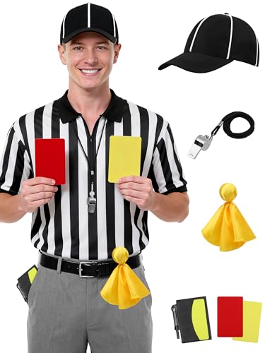 Referee Shirt Set for Football & Soccer - Black and White, Large