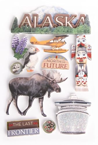 Dimensional Glitter Accent Travel Scrapbook Sticker Sheet - Alaska Last Frontier
