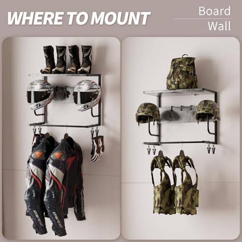 Motorcycle Helmet Holder Wall Mounted, Helmet Holder Wall Mount with Helmet Rack, Motorcycle Helmet Rack for Most of Helmet and Clothes