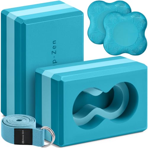 Yoga Blocks Set with Wrist Support & Knee Pads - Blue