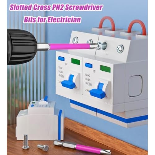 10pcs Magnetic PH2 Special Slotted Phillips Screwdriver Bit Set for Electricians, Long #2 Phillips Cross Slot Flat Screw Head Driver Drill Bits with 1/4 Inch Hex Shank Used on Air Switch