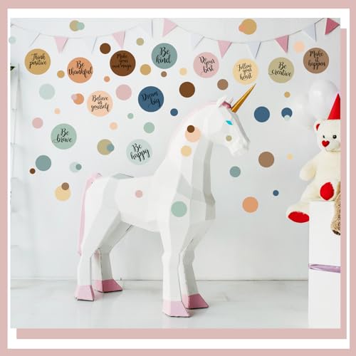 TaoBary 288 Pcs Polka Dot Wall Sticker Inspirational Wall Decal for Classroom Kids Motivational Quote Circle Wall Sticker Removable Lettering Positive Saying Sticker for Dance Yoga Gym (Lovely)